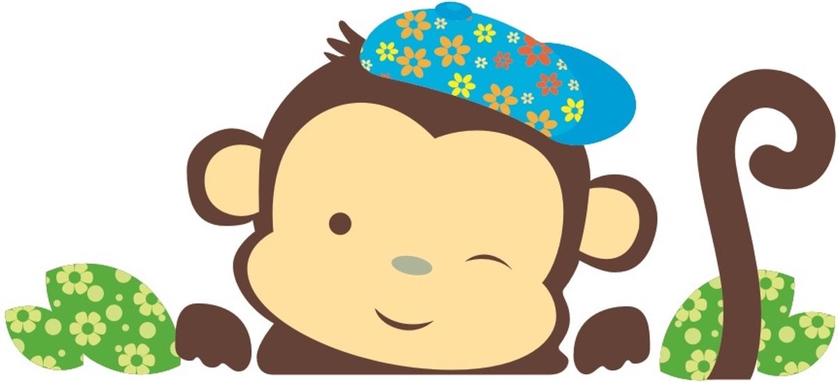 Muursticker Aapje | Kinderkamer | Babykamer | Jongen | Deursticker | Decoratie Sticker