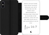 Bookcase Geschikt voor iPhone XS telefoonhoesje - Kerst - Religie - Lucas 2:6-7 - Spreuken - Quotes - Met vakjes - Wallet case met magneetsluiting