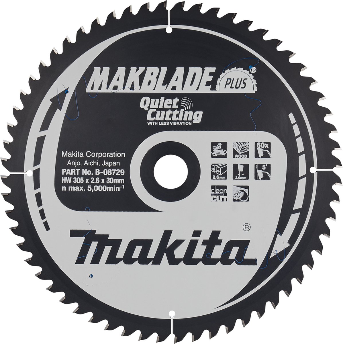 Makita B-08729 Afkortzaagblad Hout | Makblade-Plus | 305 x 30 mm | 60-tands