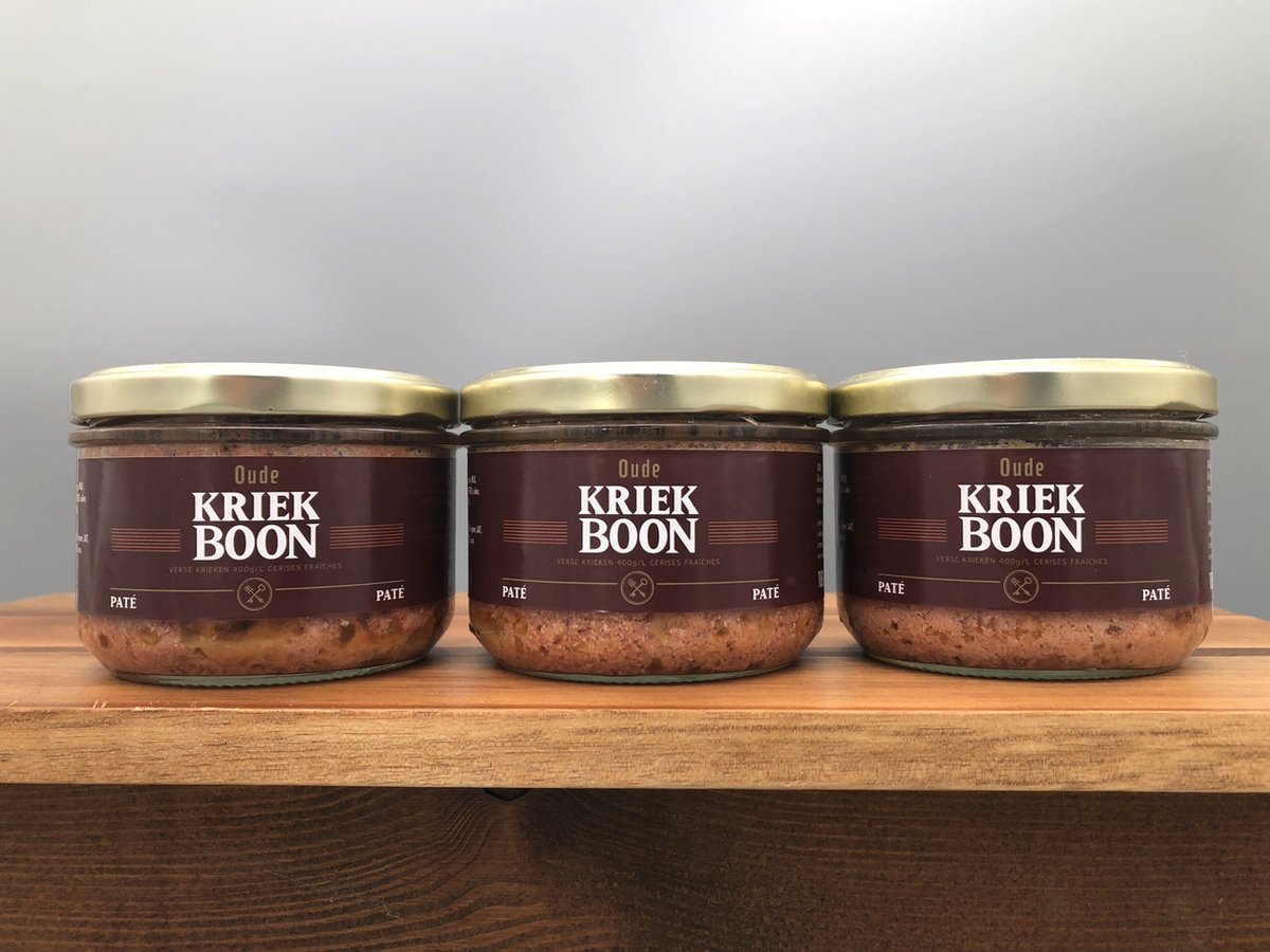 Paté Oude Kriek Boon - 3 x 180g - De Veurn' Ambachtse - Set van 3 bokaaltjes van 180g - Ambachtelijke paté op smaak gebracht met de fruitige en karaktervolle smaak van Oude Kriek Boon, heerlijke paté, net even anders !