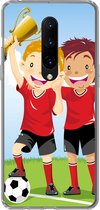 Geschikt voor OnePlus 7 Pro hoesje - Een illustratie van twee voetballers die een prijs hebben gewonnen - Jongens - Meisjes - Kind - Siliconen Telefoonhoesje