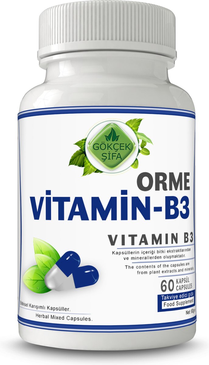 Orme Vitamine B3 Extract Capsule - 60 Capsules - Zeer Goed Opneembare Vorm van Vitamine B3 - 1 CAPSULE 1000 MG EXTRACT - Voor Pellagra - 60.000 mg Kruidenextract - Geen Toevoegingen - Beste Kwaliteit