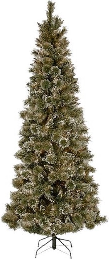 Foto: Glittery bristle kunstkerstboom 152 cm groen 81 cm 398 tips besneeuwd dennenappels glitter metalen voet