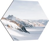 WallClassics - Dibond Hexagon - Sneeuwlandschap bovenaan de Bergen - 80x69.6 cm Foto op Hexagon (Met Ophangsysteem)