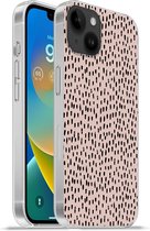 Geschikt voorApple Iphone 14 Plus - Soft case hoesje - Stippen - Roze - Zwart - Siliconen Telefoonhoesje