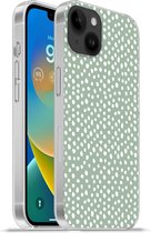 Geschikt voorApple Iphone 14 Plus - Soft case hoesje - Stippen - Groen - Wit - Siliconen Telefoonhoesje
