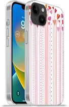 Geschikt voorApple Iphone 14 Plus - Soft case hoesje - Een illustratie van groeiende hartjes - Siliconen Telefoonhoesje