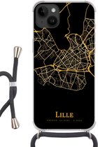 Cordon téléphonique - Chaîne téléphonique - Convient pour Apple iPhone 14 Plus - Étui crossbody - Lille - Carte - Or - Siliconen - Bandoulière - Étui téléphone avec cordon