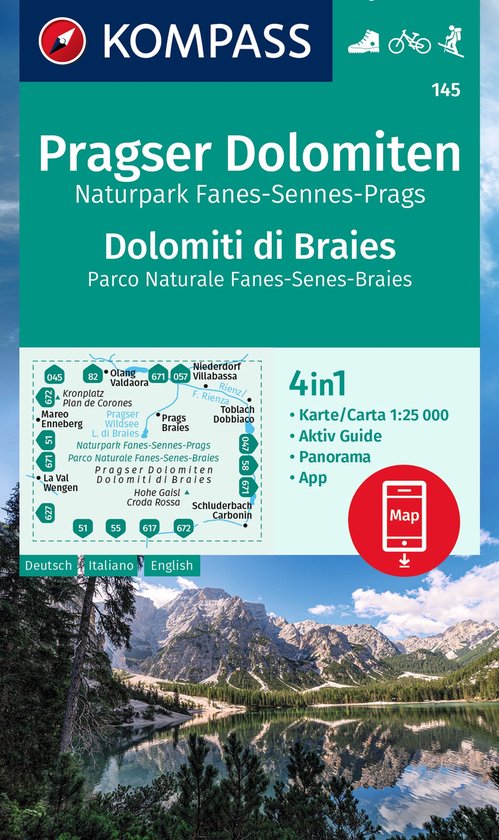 KOMPASS WK 145 Wandelkaart Pragser Dolomiten, Naturpark Fane ... - cover