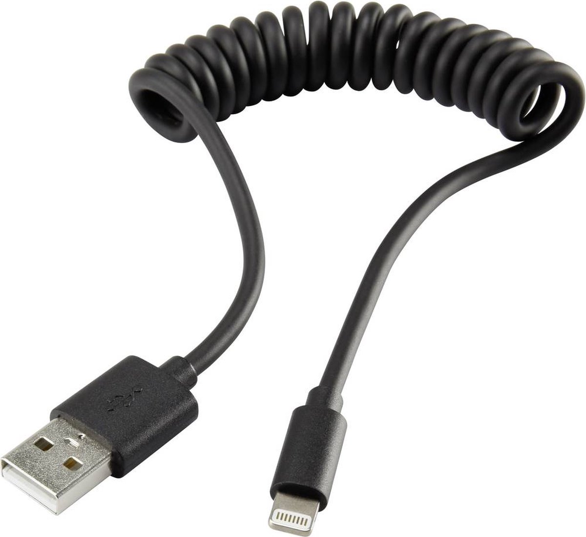 Renkforce USB-kabel USB 2.0 USB-A stekker, Apple Lightning stekker 0.95 m Zwart Spiraalkabel RF-4087422