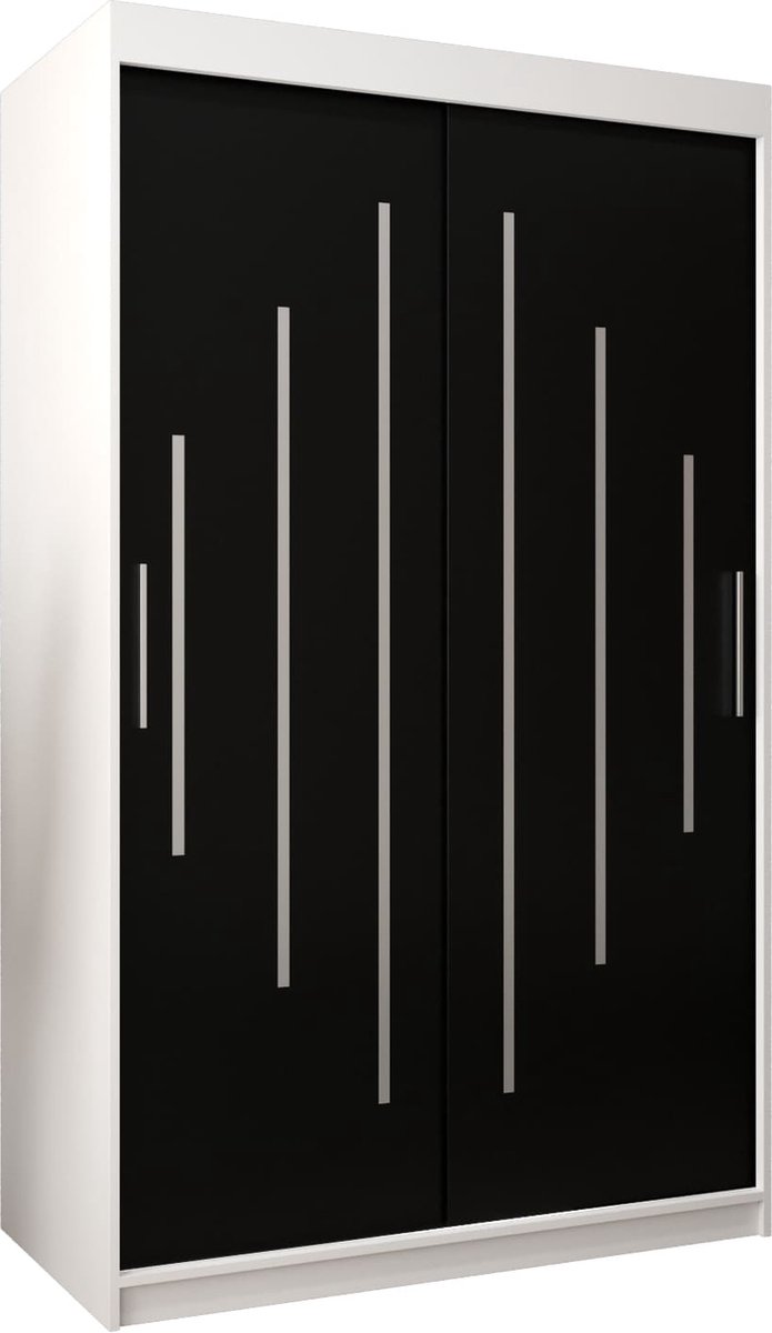 InspireME Kledingkast met 2 schuifdeuren, Modern-stijl, Een kledingkast met planken (BxHxD): 120x200x62 - MALTESE 120 Wit Mat + Zwart met 2 lades