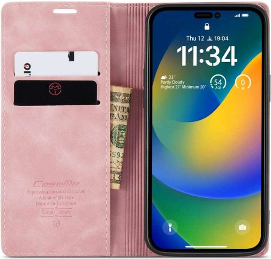 Coque iPhone 14 Pro Max - Etui portefeuille - Rose - Caseme