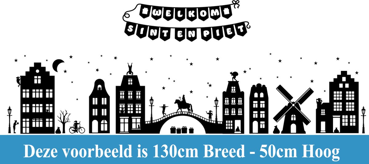 Statische raamstickers winter met molen en schaatsers | Herbruikbaar