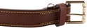 Bruine leren hondenhalsband met goudkleurige gesp en gouden stiksels.