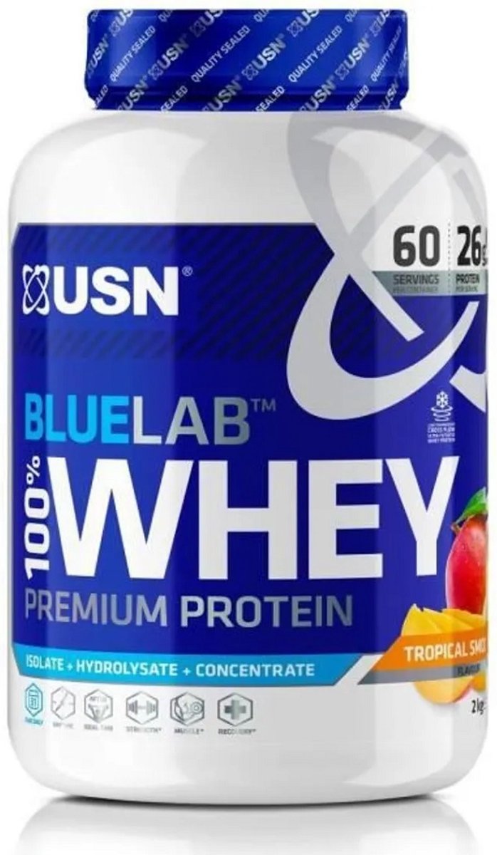 USN Blue Lab Protein Premium 2 KG - Tropical Smaak - Whey Proteine - Weiproteïne - Eiwitpoeder - Spiergroei