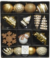 25x stuks kerstballen en kersthangers figuurtjes goud met wit kunststof - Kerstboomversiering kerstornamenten