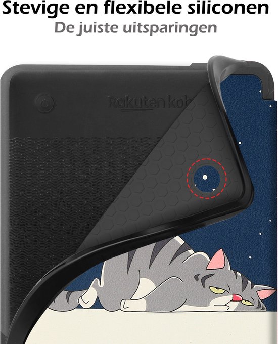 Hoesje Geschikt voor Kobo Clara 2E Hoes Book Case - Hoes Geschikt voor Kobo Clara 2E Hoesje Book Cover - Kat van Hoesje  — afbeelding 5