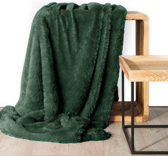 Oneiro’s Luxe Plaid TIFFANY groen - 150 x 200 cm - wonen - interieur - slaapkamer - deken – cosy – fleece - sprei