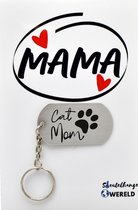 Cat Mom Sleutelhanger inclusief kaart- mama cadeau - moeder - Leuk kado voor je mama om te geven - 2.9 x 5.4CM
