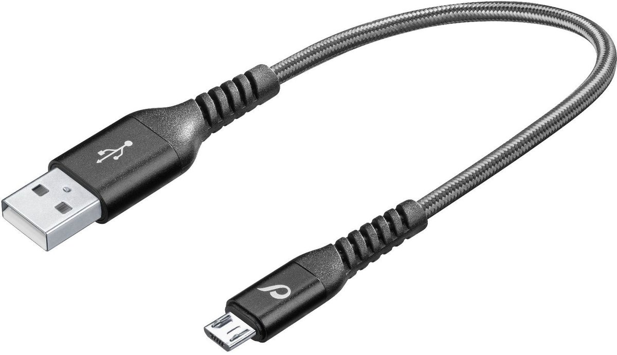 Cellularline - Usb kabel, kevlar micro-usb 15 cm, zwart