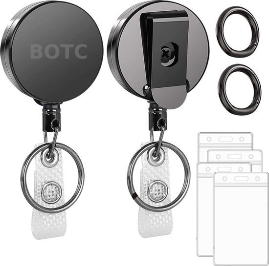 BOTC Sleutelhanger - Uittrekbare Sleutelhanger met Clip - Set van 2 - Badgehouder - Sleutels met Terugslag Riem - Zwart
