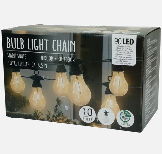 BULB LIGHT CHAIN - Warm witte lampjes - 90 LED lampjes 6.5 m lang - Sfeer  -Decoratie-... | bol