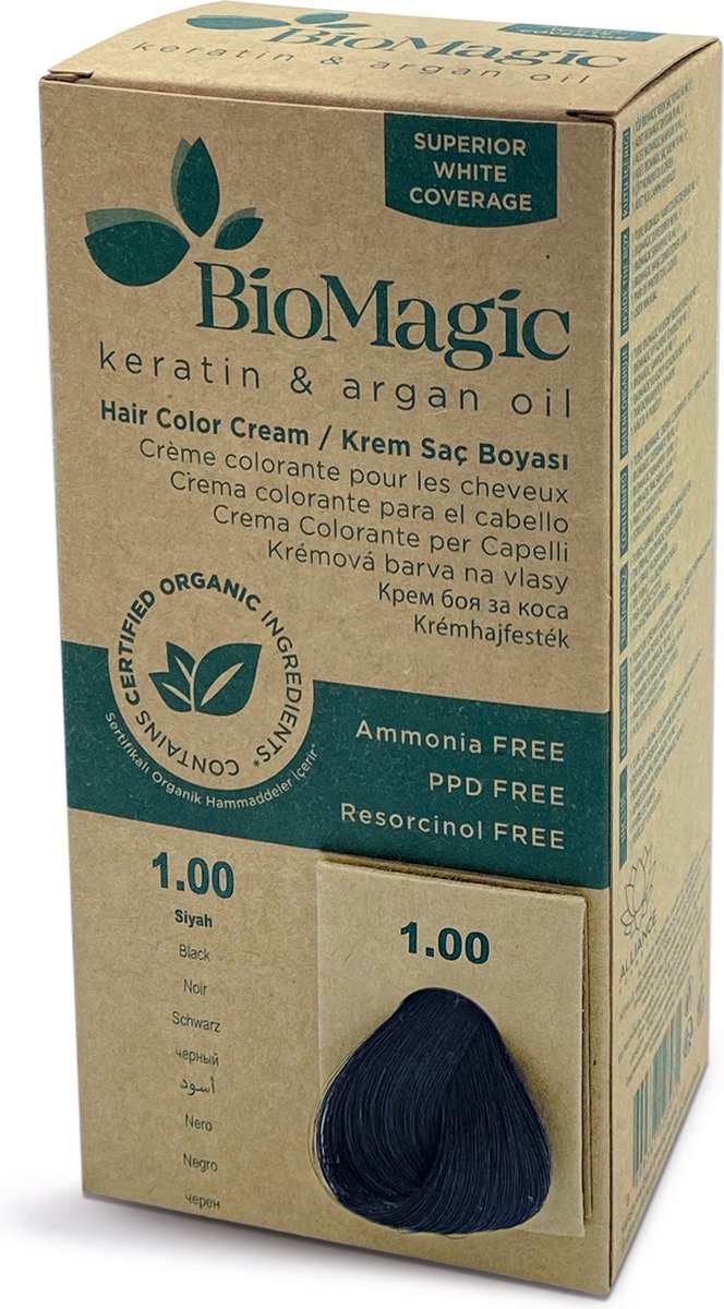 Natuurlijke haarverf KIT met Biologische Ingrediënten ook verkrijgbaar in Apotheken - ZWART 1/00 BioMagic