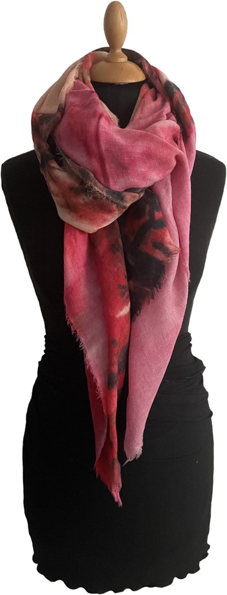 HIGHFIELD SHAWL DESSIN “TREE” WOL 90CM X 190CM – ROZE/ROOD