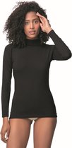 Dameshemd Met Lange Mouwen en Col-Katoen-Onderhemd Dames-Cadeau Voor Dames-Zwart-XL