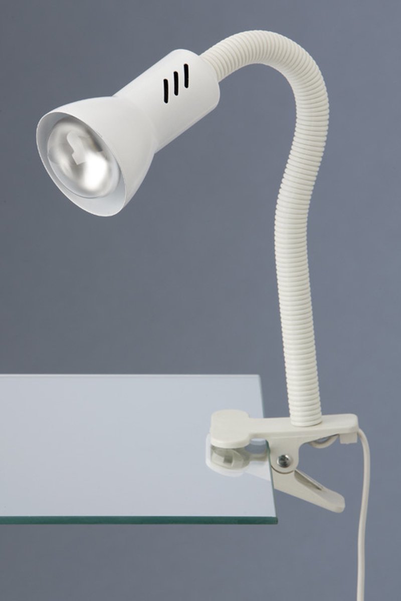 BRILONER - Klemlamp Nachtlampje Flexarm Bureaulamp Aan- en Uit-Schakelaar Exkl. 1xE14 wit 40W Briloner