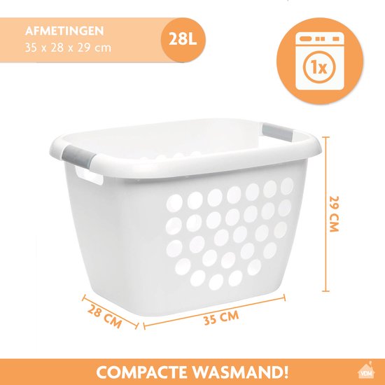 LaundrySpecialist Wasmand met soft grip handvaten – 35 x 28 x 29 cm – 28  liter – Wit | bol.com