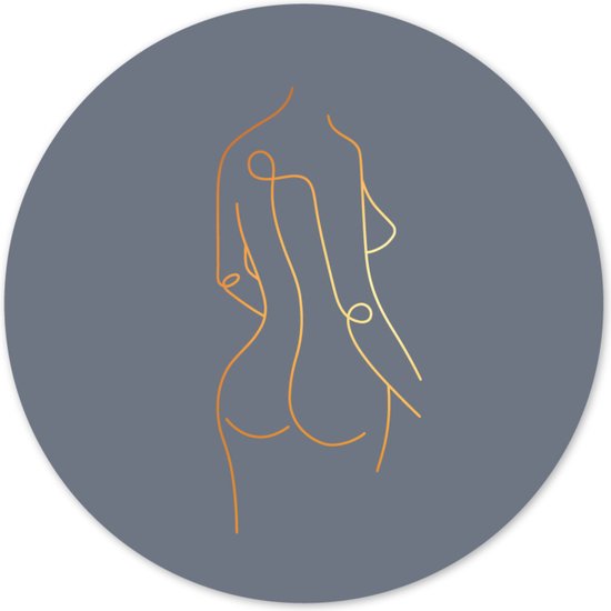 Muurcirkel - wandcirkel - lijntekening - vrouw - rug - ⌀ 40 cm - goud - wanddecoratie - ronde schilderijen - wallcircle - Coszy