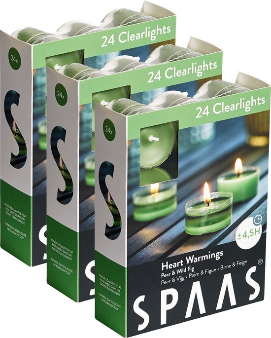 SPAAS - 3 x 24 bougies chauffe-plat Clearlights Geur dans une tasse transparente, ± 4,5 heures - Heart Warmings Value Pack 72 bougies chauffe-plat