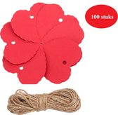 Blanco cadeaulabels hart Met Touw rood - karton - 100 Stuks - Hobby Kraft - 6x6 cm