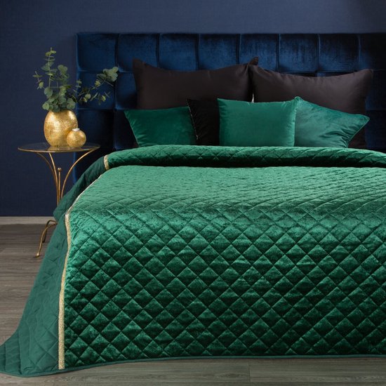 Oneiro’s luxe KRISTIN Beddensprei groen - 220x240 cm – bedsprei 2 persoons - beige – beddengoed – slaapkamer – spreien – dekens – wonen – slapen