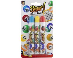 foto van 3x Bingo stiften/markers - Blauw - Geel - Rood - Bingo Dabbers