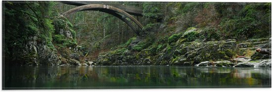 WallClassics - Vlag - Moulton Falls Bridge - Brug in het Bos - 60x20 cm Foto op Polyester Vlag