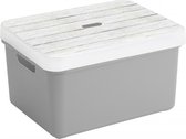 Sunware Sigma opbergbox lichtgrijs 32 liter kunststof met houtkleur deksel