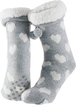Chaussettes de maison antidérapantes pour dames / chaussons chaussettes coeurs gris / blanc taille 36-41