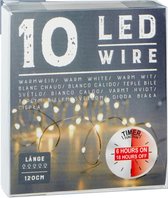 Draadverlichting lichtsnoer - 120 cm - 10 leds - warm wit - batt - timer