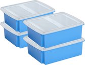 Sunware set van 4x opslagboxen 17 liter blauw 45 x 36 x 14 cm met afsluitbare deksel