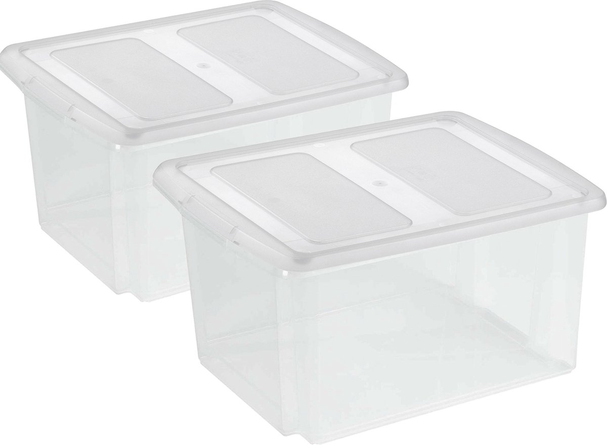 Sunware opslagboxen set - 2x stuks - 32 liter - transparant - 45 x 36 x 24 cm - afsluitbare deksel