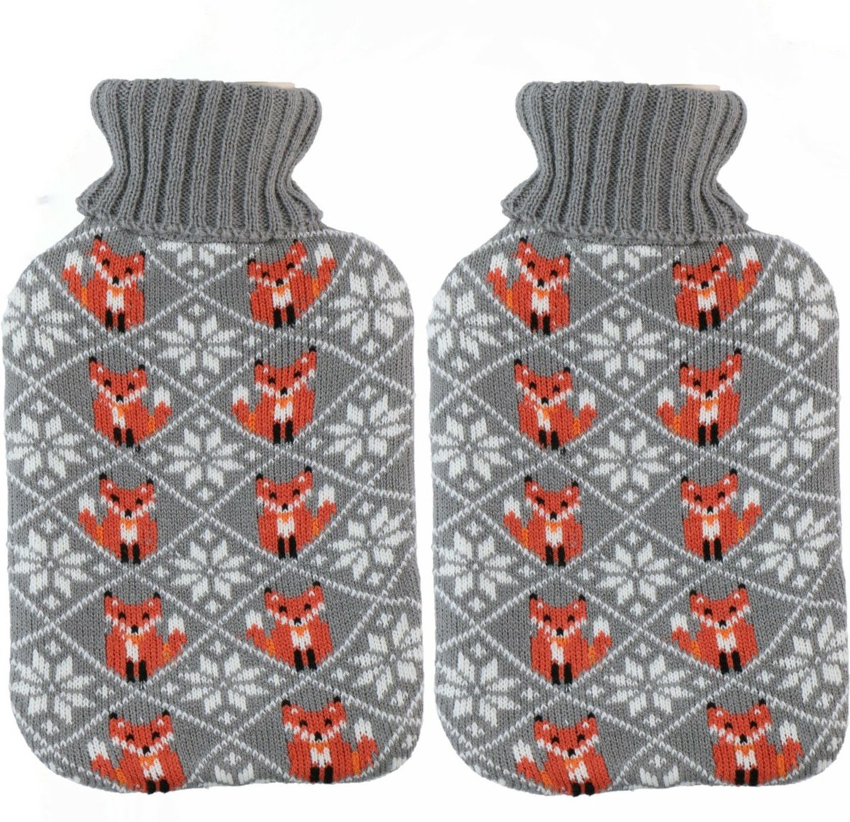 Goedkoopste Kruik - 2 stuks - gebreide hoes - vossen print grijs - 2 liter