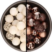 Kerstballen - 74x stuks - wol wit en bruin - 6 cm - kunststof