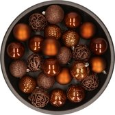 Kerstballen - 37x stuks - herfst bruin - 6 cm - kunststof