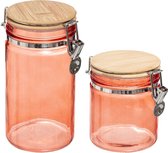 Set de 5x boîtes de conserve/bocaux de conservation 0 et 1L en verre orange avec couvercle en bambou et fermeture par support