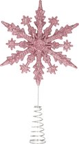 Kerstboom piek - 3D sneeuwvlok - kunststof - roze glitter - 20 cm