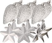 Dennenappels en sterren kerstornamenten - 12 stuks - kunststof - zilver