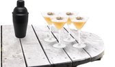 Cocktailshaker set met 4x stuks Martini cocktailglazen 260 ml