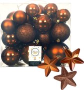 Kerstballen en sterren ornamenten - set 32x stuks - kunststof - kaneel bruin